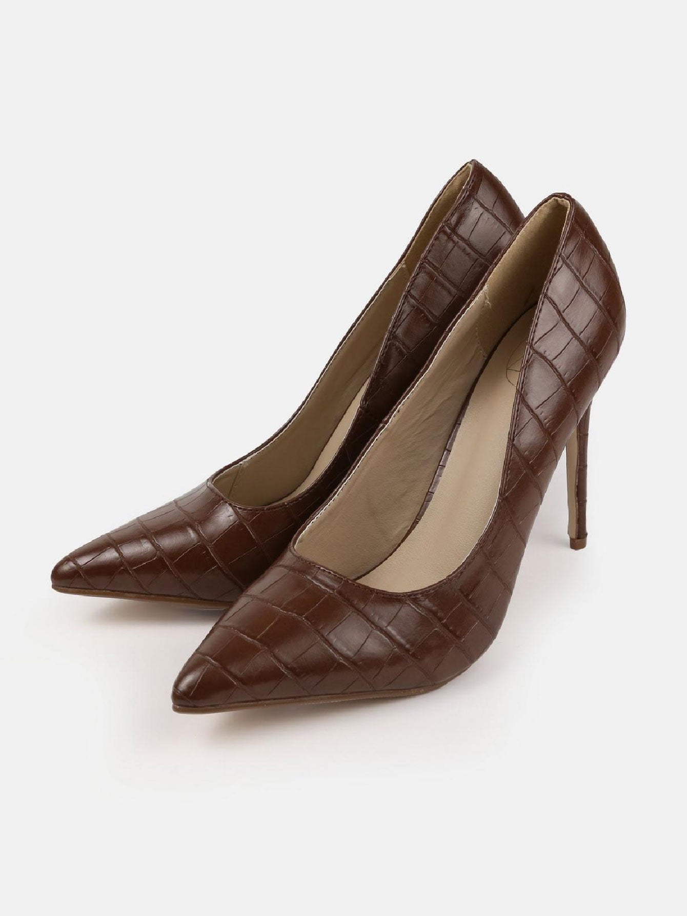 Faux Leather Croc Heeled Court Shoes