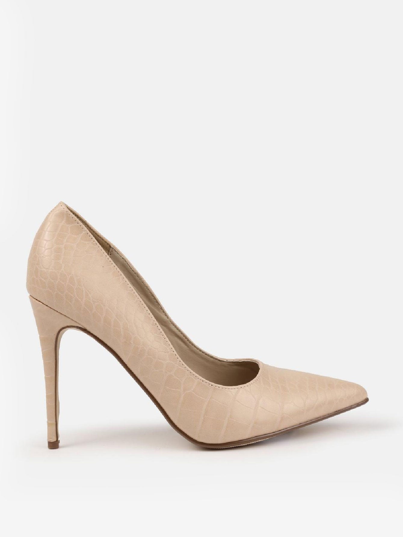 Faux Leather Croc Heeled Court Shoes