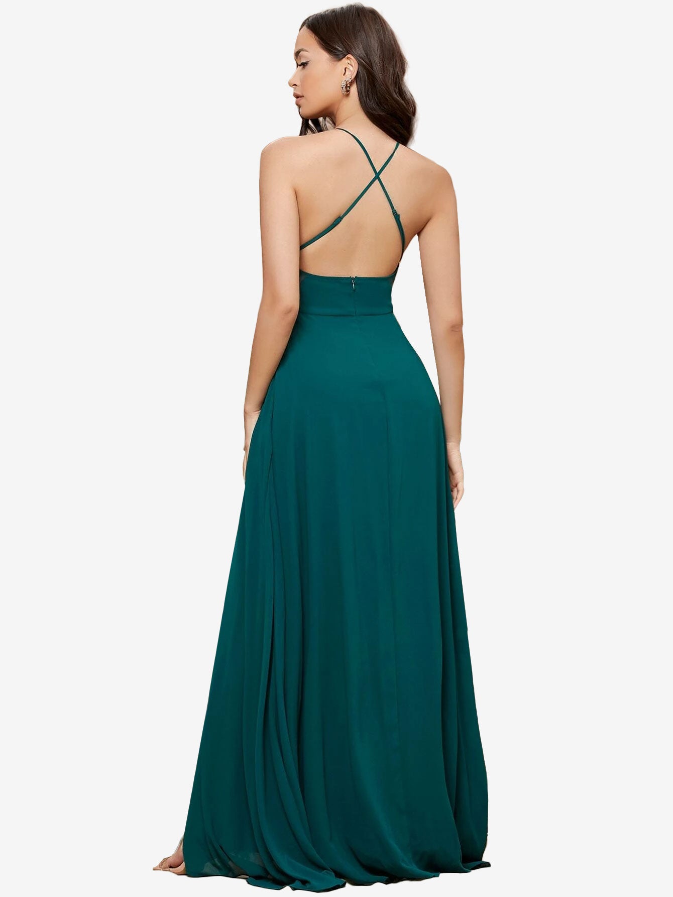 Crisscross Backless Split Thigh Cami Dress