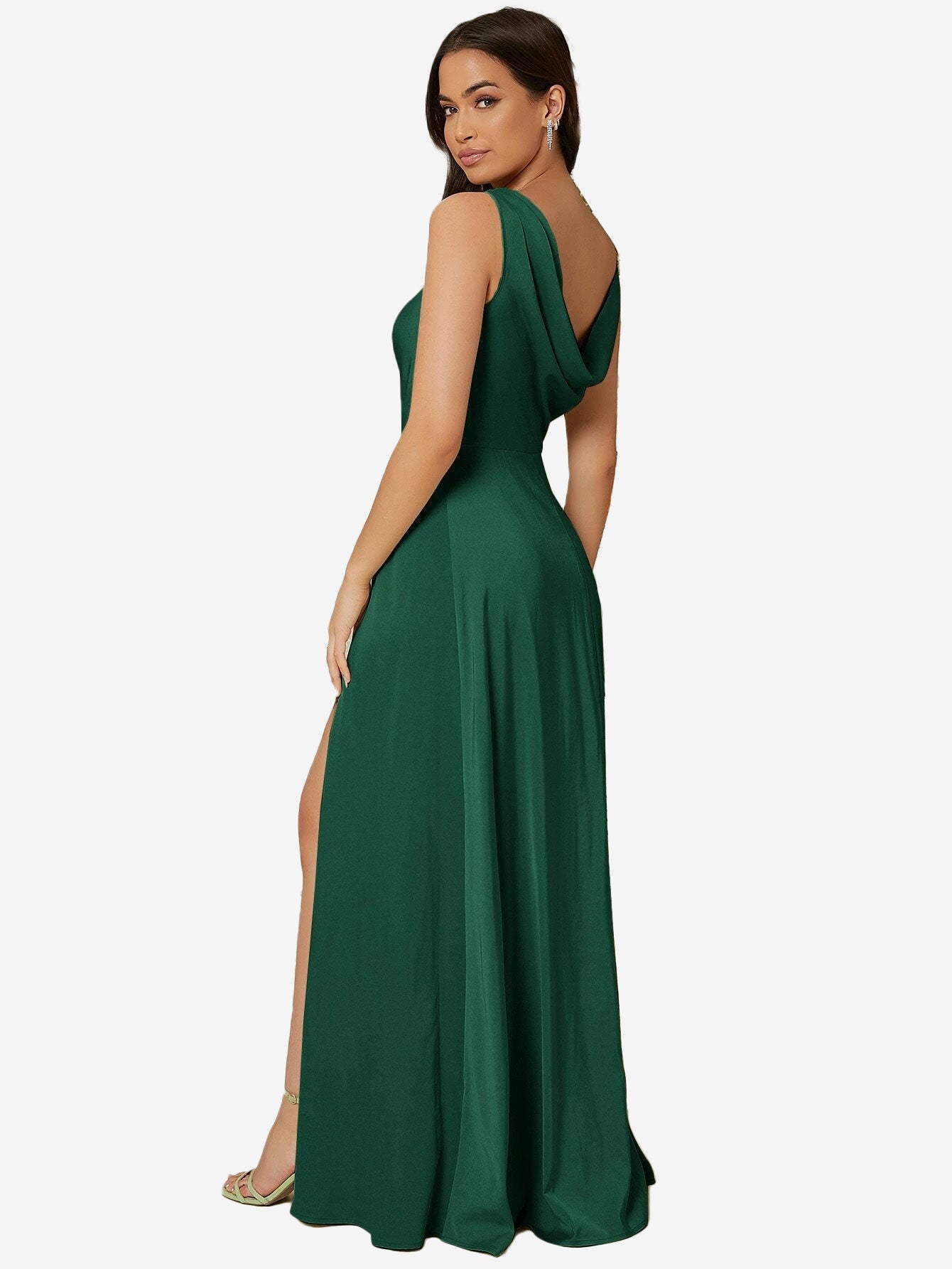 Draped Neck Split Thigh Dress