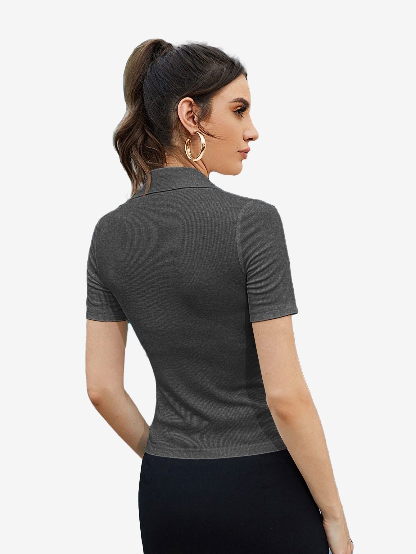 Basic Patched Detail Half Button Tee