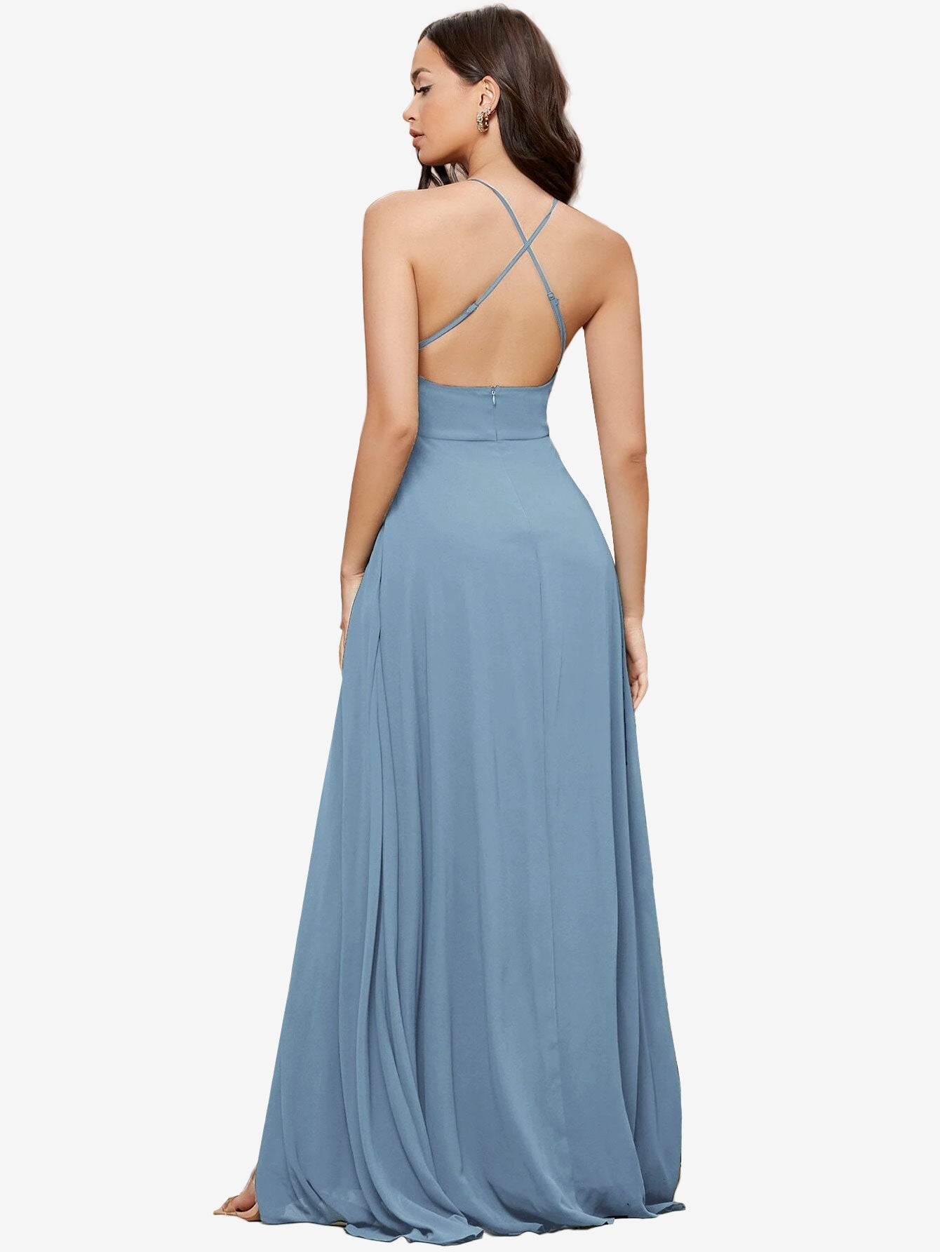 Crisscross Backless Split Thigh Cami Dress