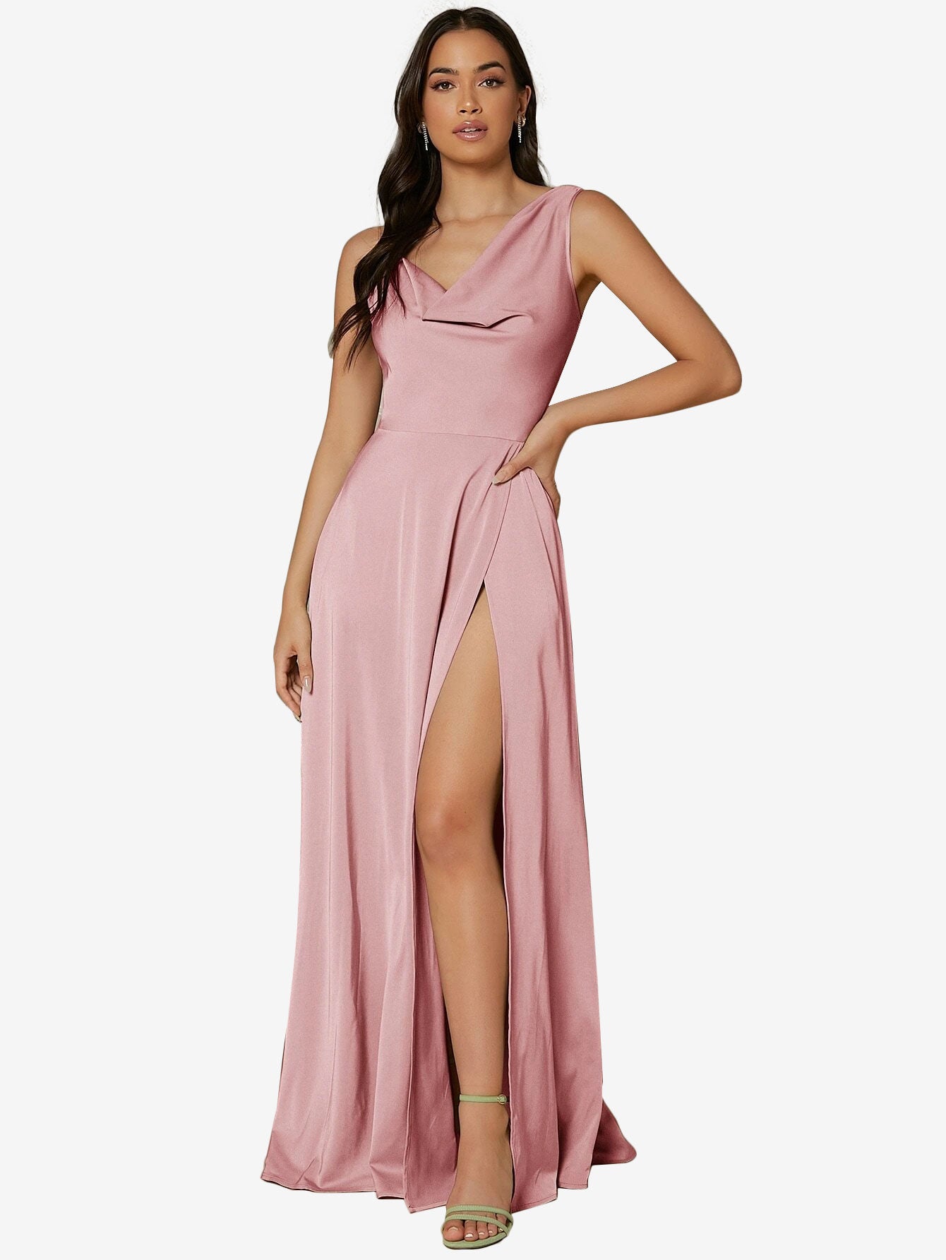 Draped Neck Split Thigh Dress