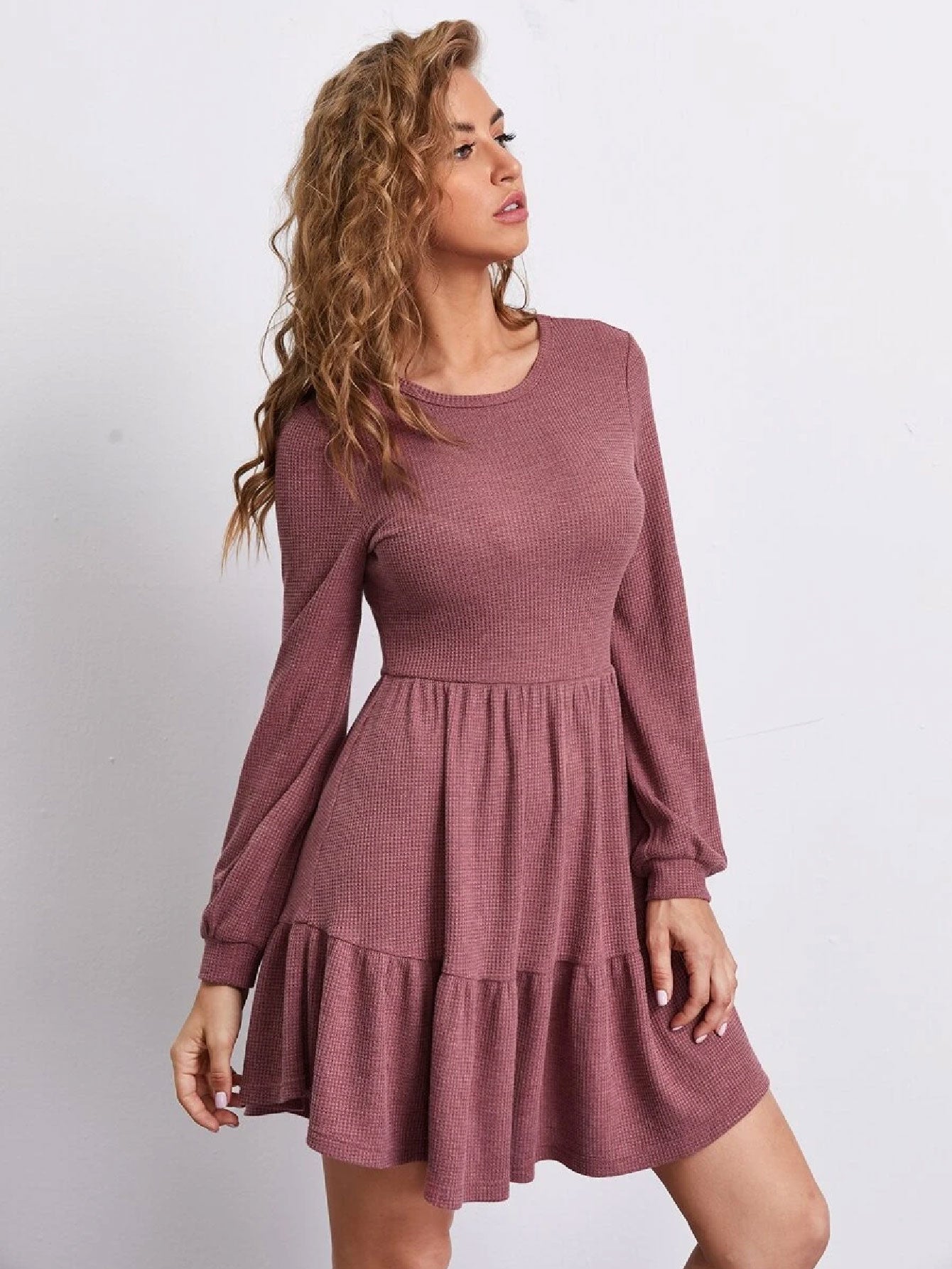 Flounce Hem Solid Dress