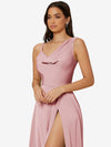 Draped Neck Split Thigh Dress