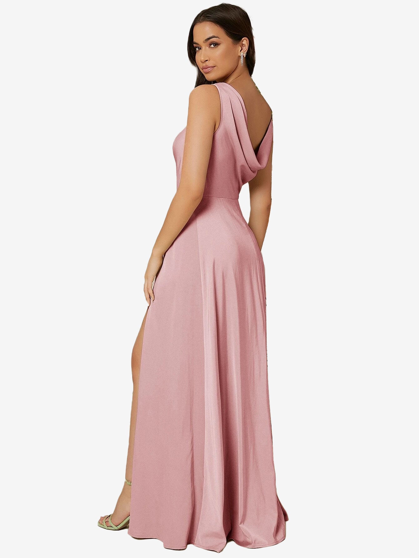 Draped Neck Split Thigh Dress