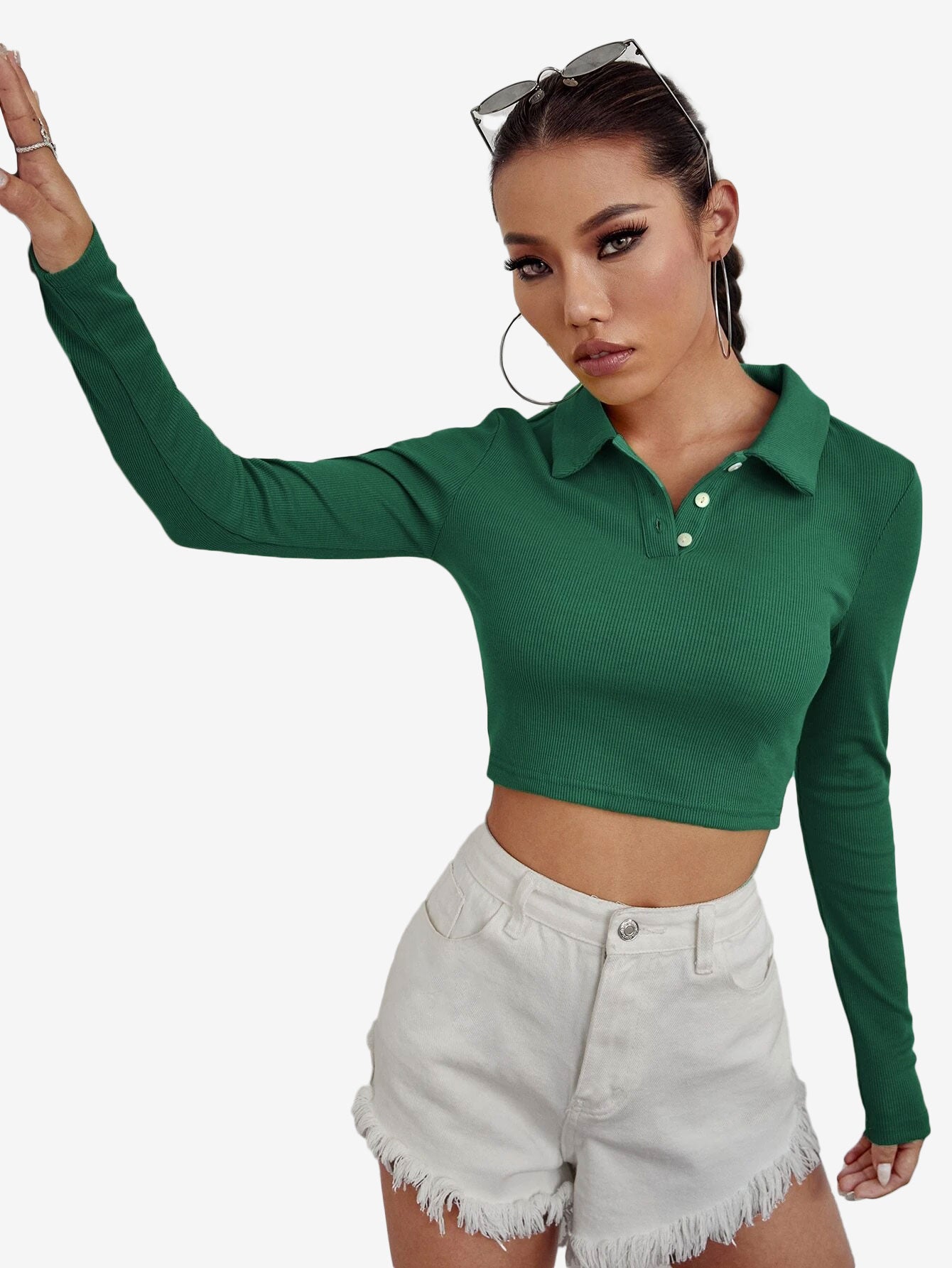 Attractive Solid Crop Polo Shirt