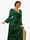 Fascinated Neck Sleeve Split Thigh Glitter Dress