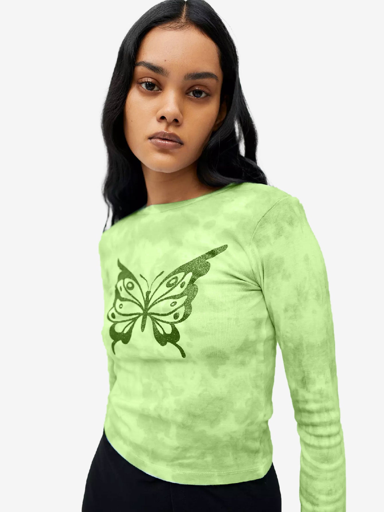 Glitter Butterfly Tie-Dye Long Sleeve Tee