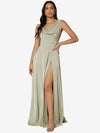 Draped Neck Split Thigh Dress