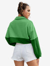 Color Block Sportswear Rough Front Button Crop Sweatshirt