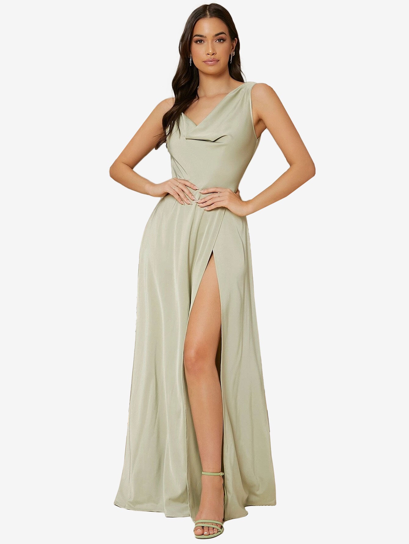 Draped Neck Split Thigh Dress