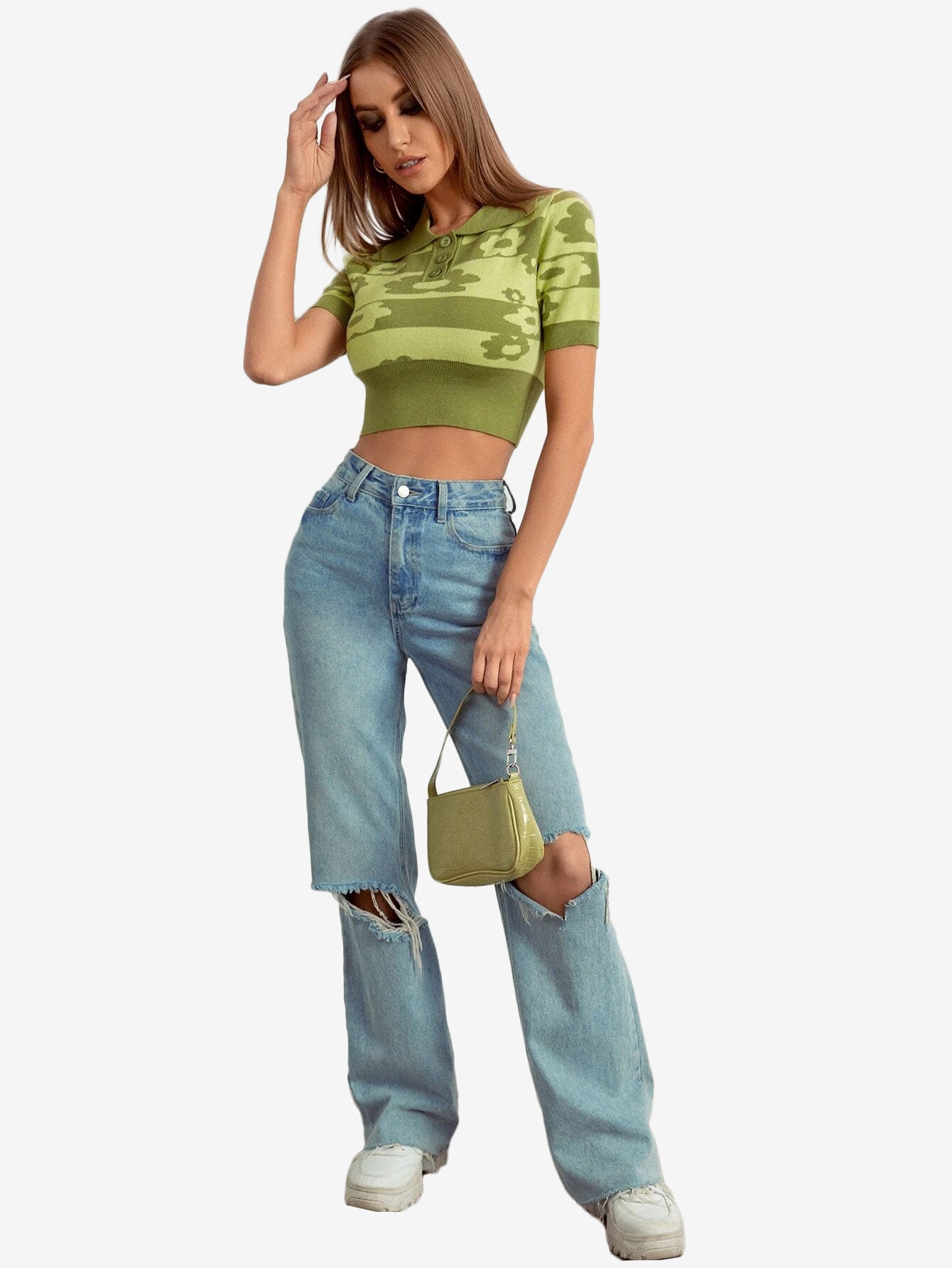 Color Blocks Floral Leisure Women_s Knitted Tops