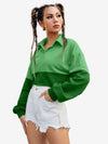 Color Block Sportswear Rough Front Button Crop Sweatshirt