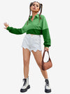 Color Block Sportswear Rough Front Button Crop Sweatshirt