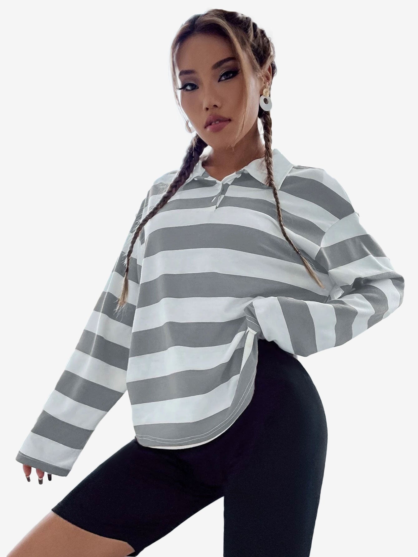 Crummy Polo Collar Drop Shoulder Striped Tee