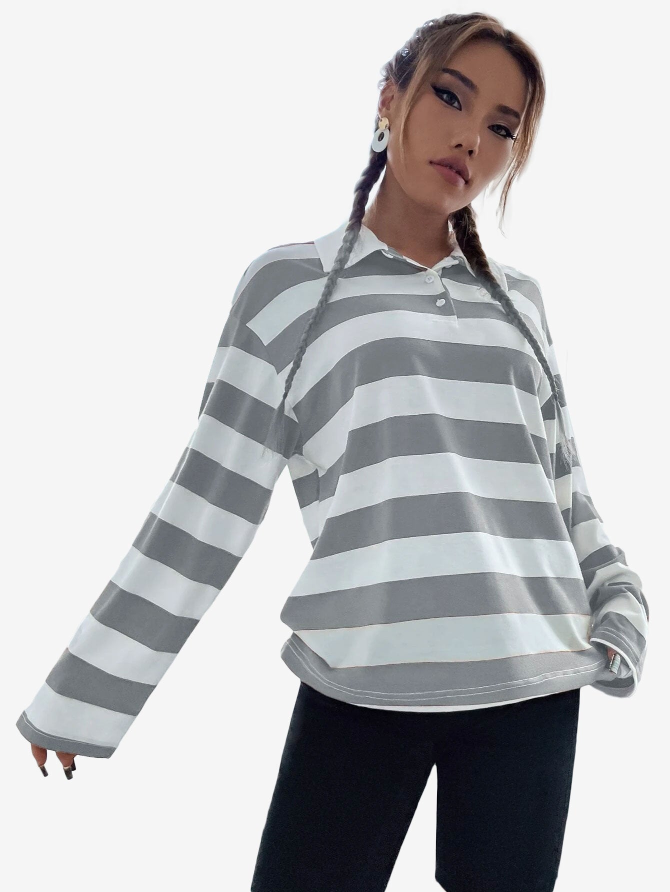 Crummy Polo Collar Drop Shoulder Striped Tee