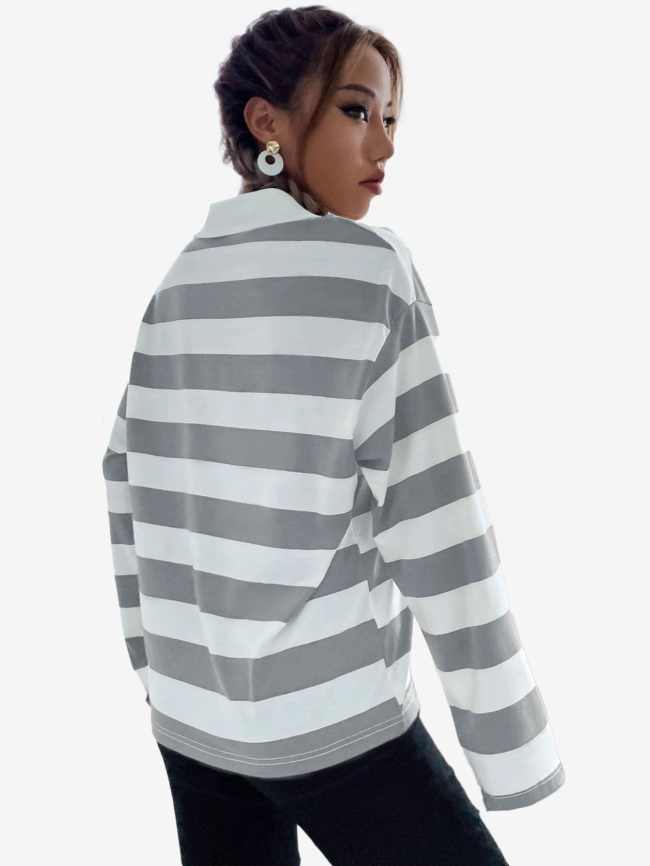Crummy Polo Collar Drop Shoulder Striped Tee