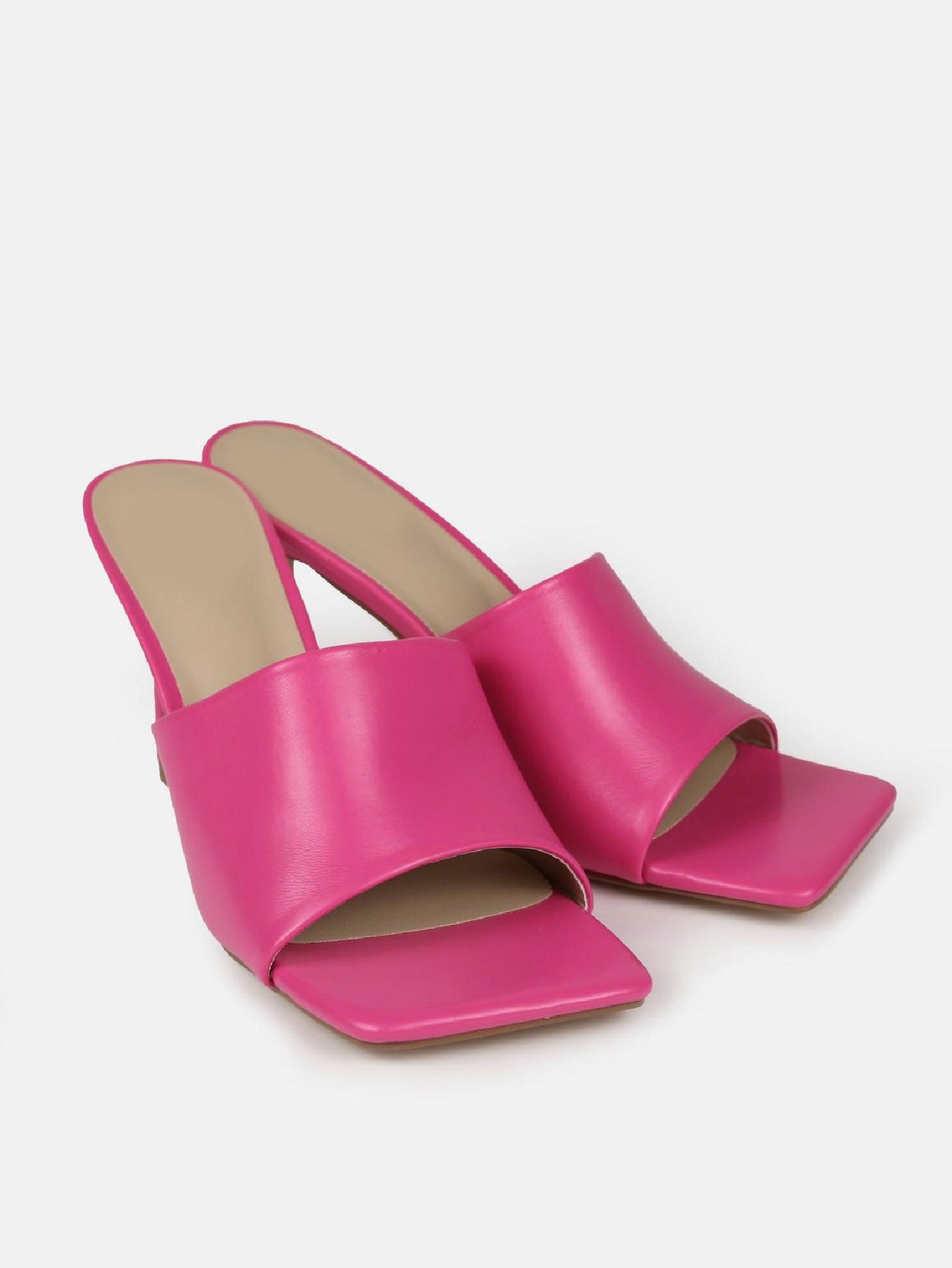 Faux Leather Mid Heel Mule Sandals 2.8inch