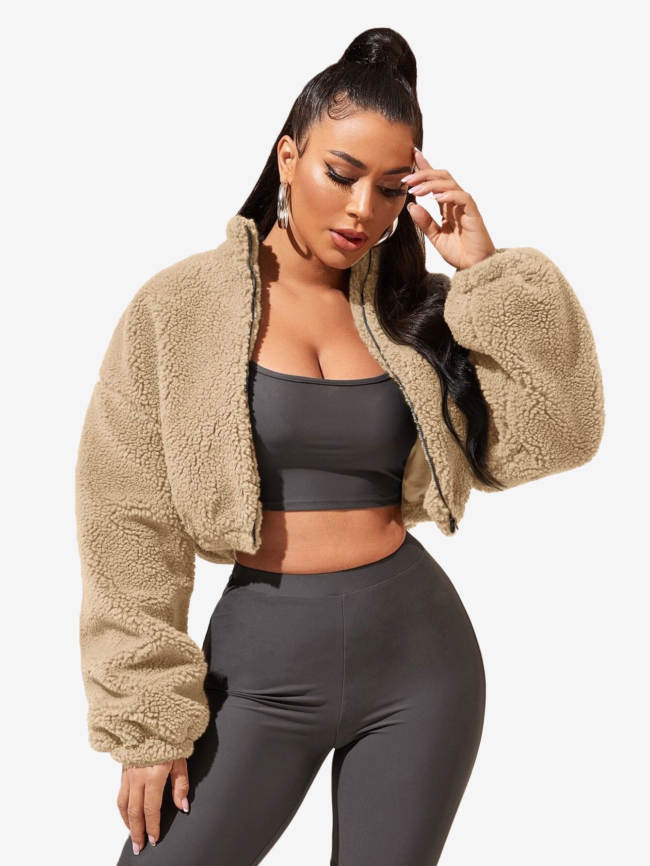 Comfy Zip Up Drop Shoulder Teddy Jacket