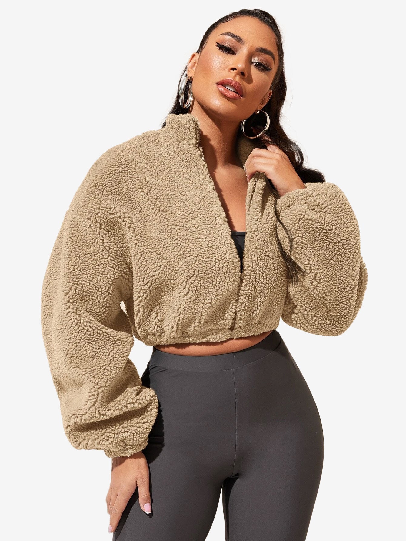 Comfy Zip Up Drop Shoulder Teddy Jacket
