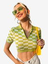 Color Block Knitted Polo Top Plaid