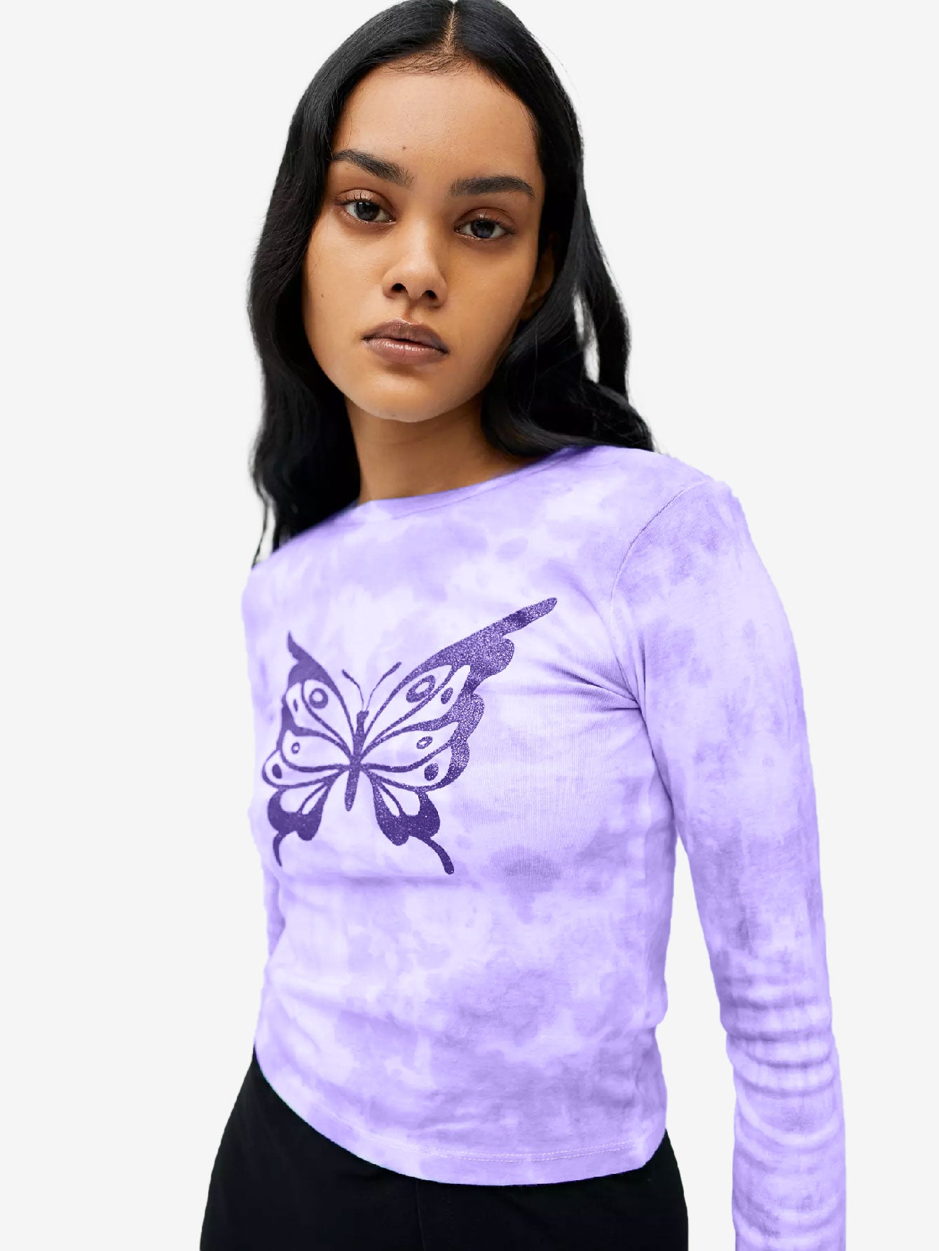 Glitter Butterfly Tie-Dye Long Sleeve Tee