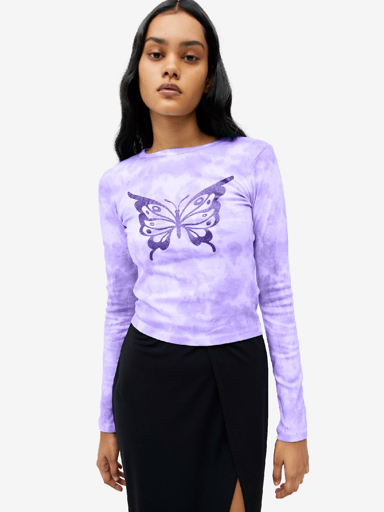 Glitter Butterfly Tie-Dye Long Sleeve Tee