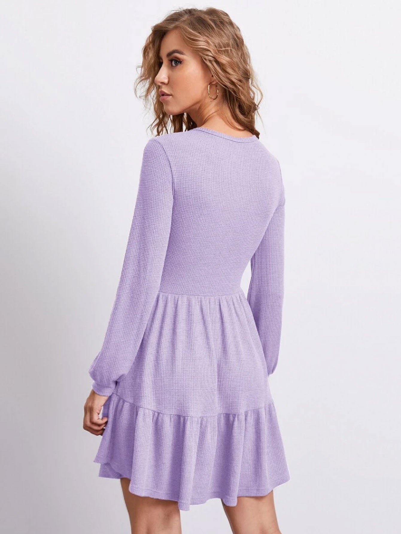 Flounce Hem Solid Dress