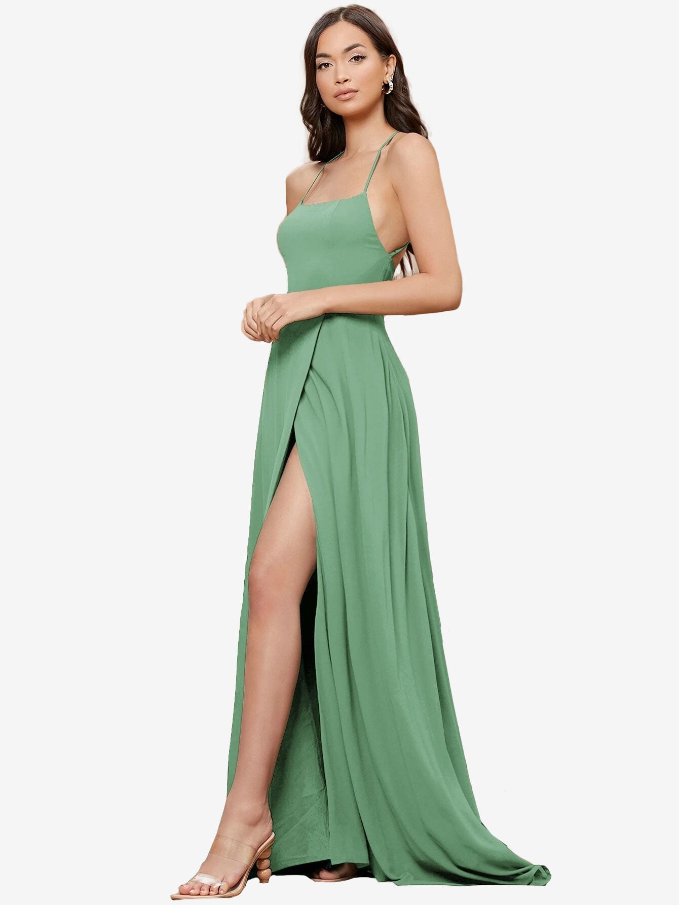 Crisscross Backless Split Thigh Cami Dress