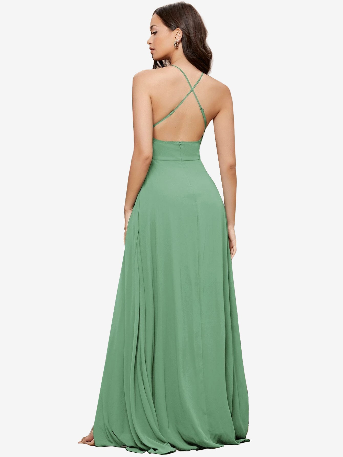 Crisscross Backless Split Thigh Cami Dress