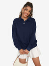 Collar Sweatshirt Long Sleeve Polo Two Buttons