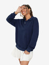 Collar Sweatshirt Long Sleeve Polo Two Buttons