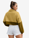 Color Block Sportswear Rough Front Button Crop Sweatshirt