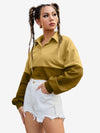 Color Block Sportswear Rough Front Button Crop Sweatshirt