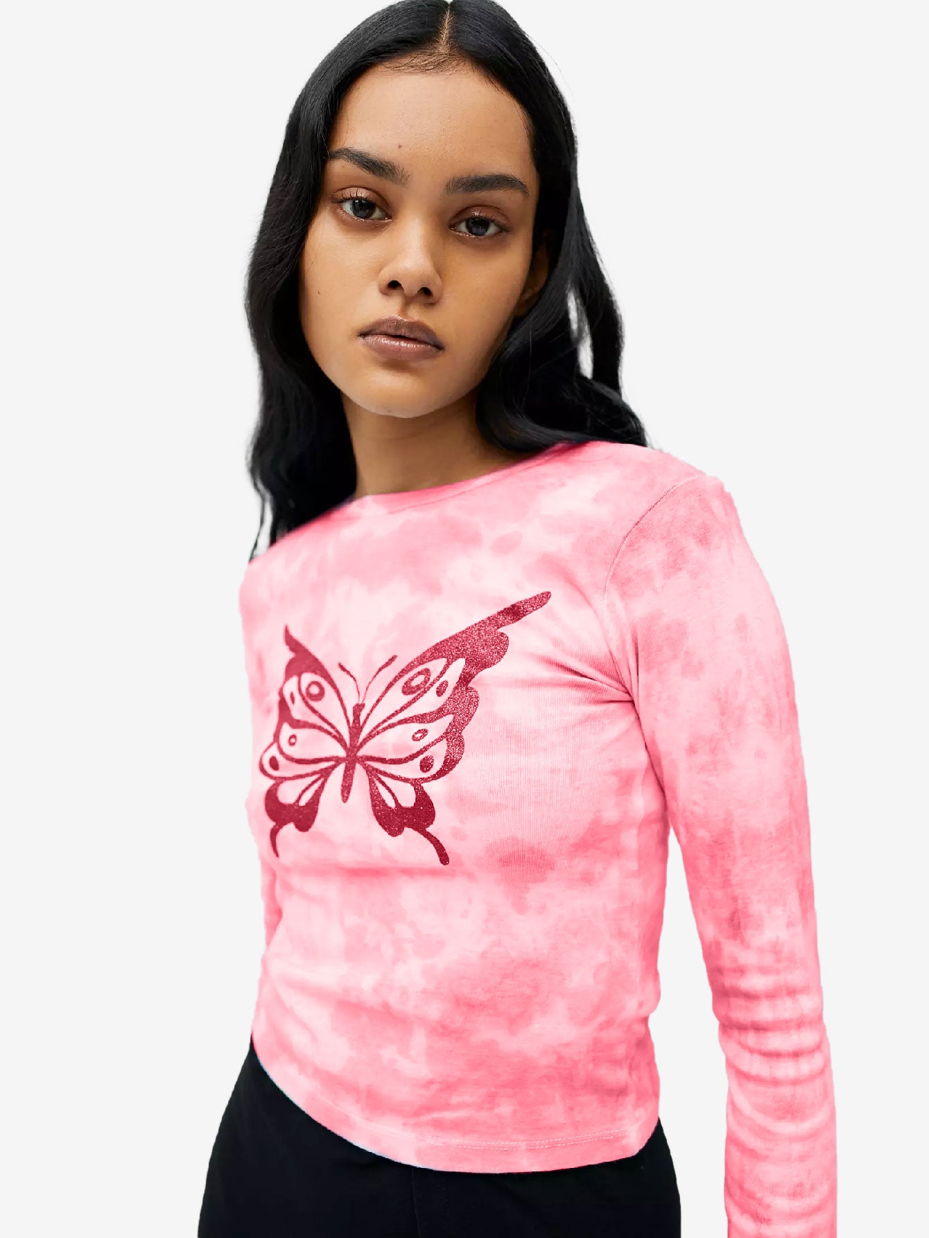 Glitter Butterfly Tie-Dye Long Sleeve Tee