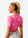Color Block Knitted Polo Top Plaid
