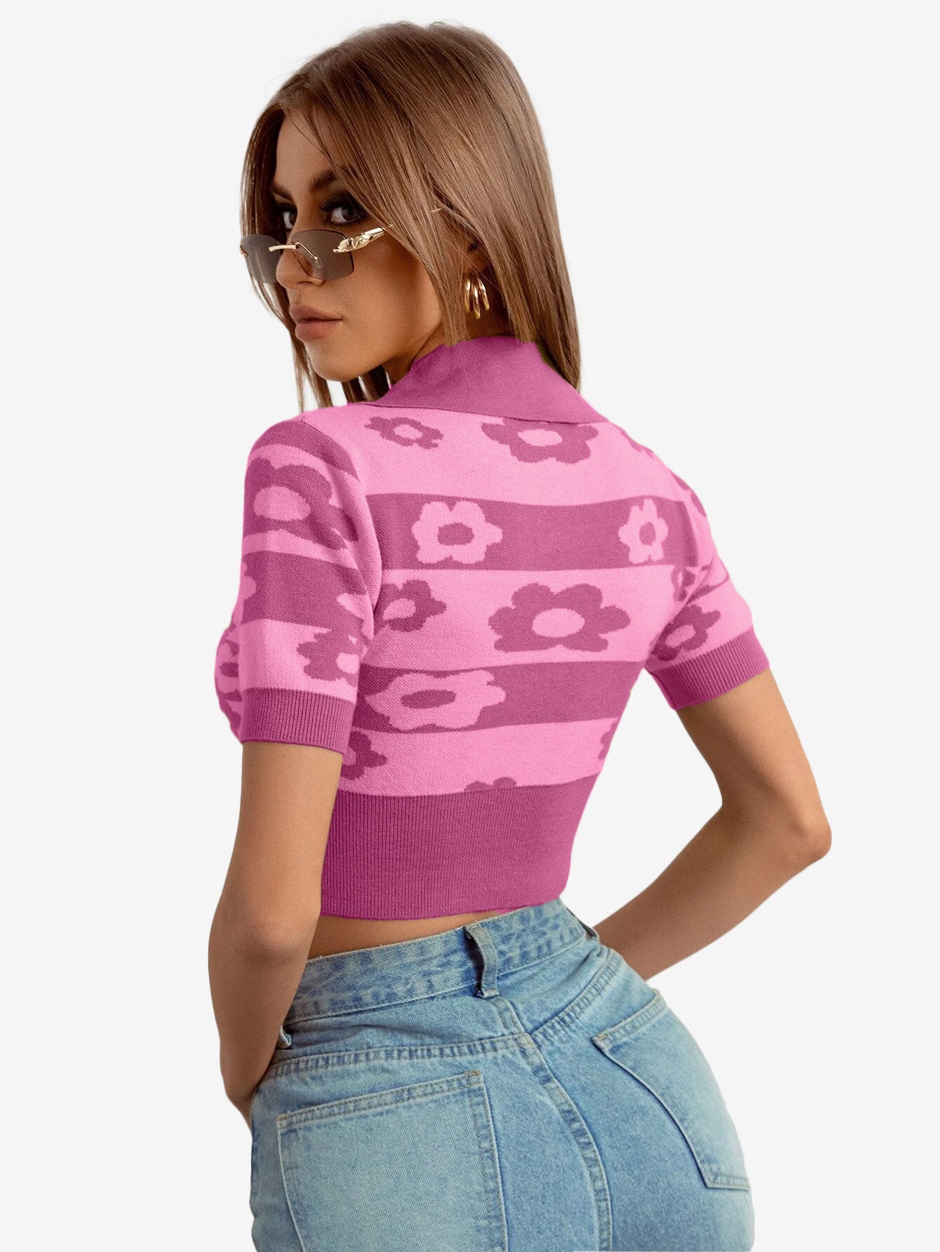 Color Blocks Floral Leisure Women_s Knitted Tops