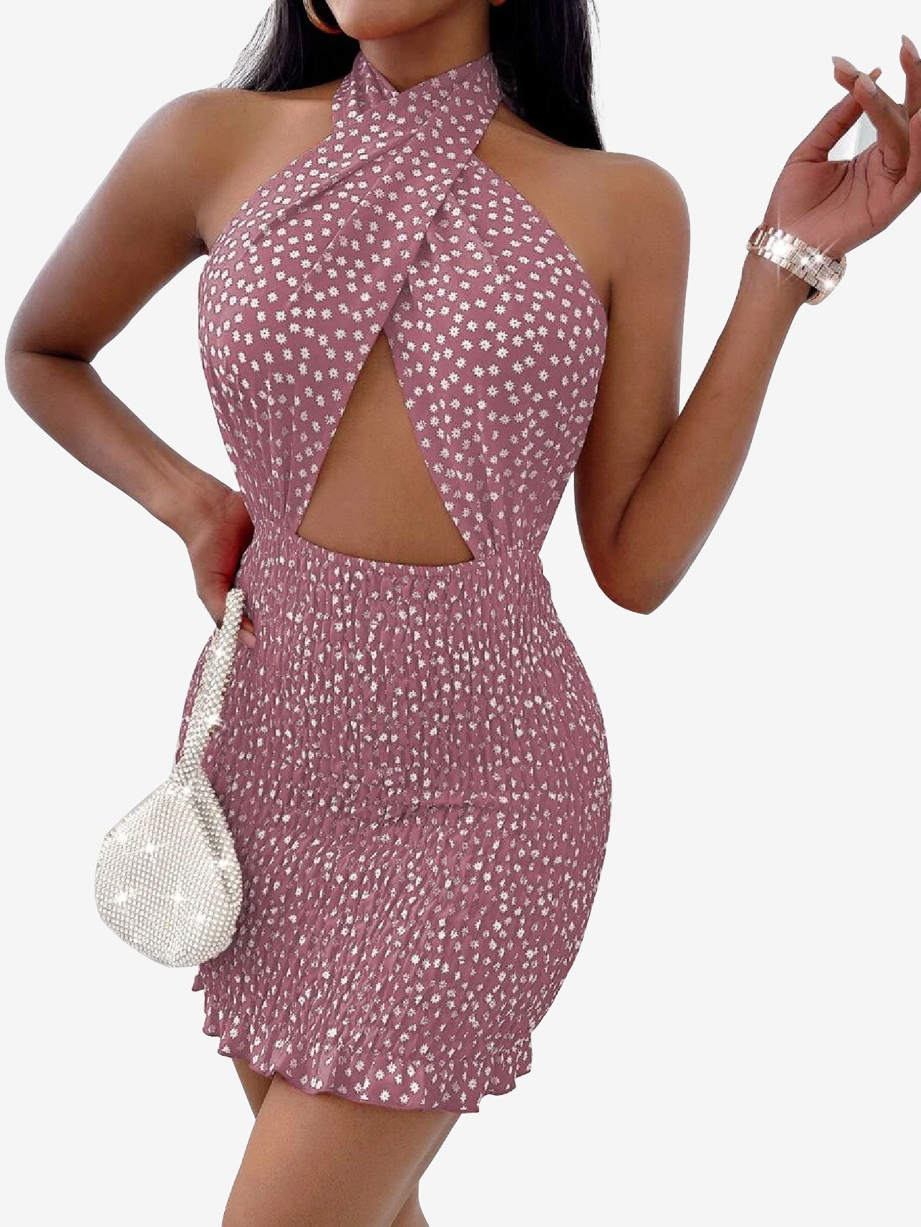 Syloral Crossover Cut Out Front Backless Bodycon Dress