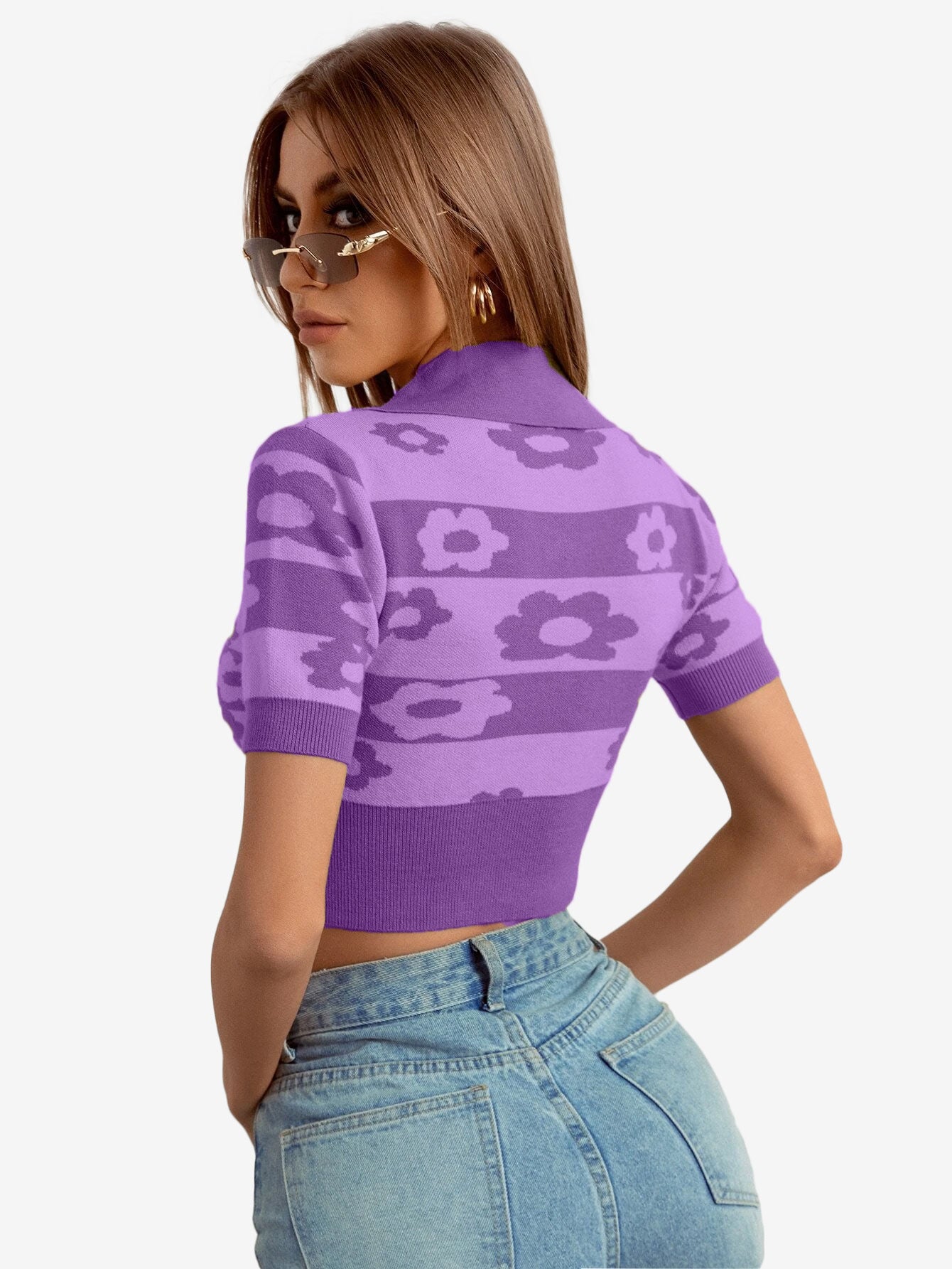 Color Blocks Floral Leisure Women_s Knitted Tops