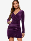 Front Ruched Detail Velvet Dress