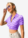 Color Block Knitted Polo Top Plaid