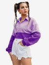 Color Block Sportswear Rough Front Button Crop Sweatshirt
