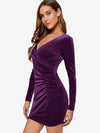 Front Ruched Detail Velvet Dress