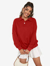Collar Sweatshirt Long Sleeve Polo Two Buttons