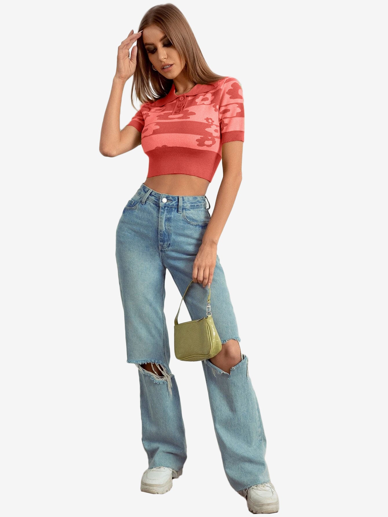 Color Blocks Floral Leisure Women_s Knitted Tops