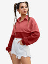 Color Block Sportswear Rough Front Button Crop Sweatshirt