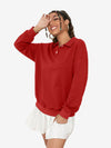 Collar Sweatshirt Long Sleeve Polo Two Buttons
