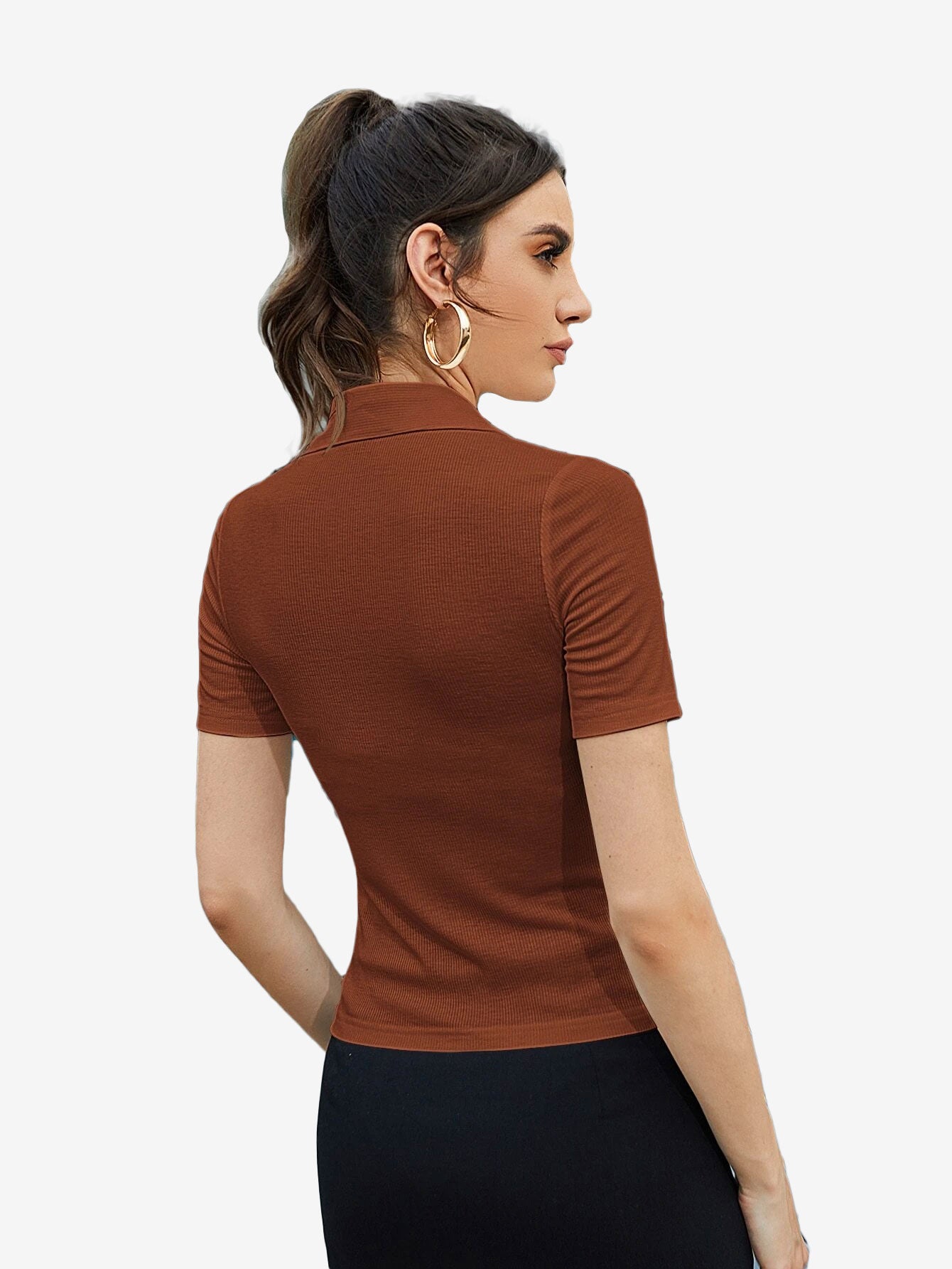 Basic Patched Detail Half Button Tee