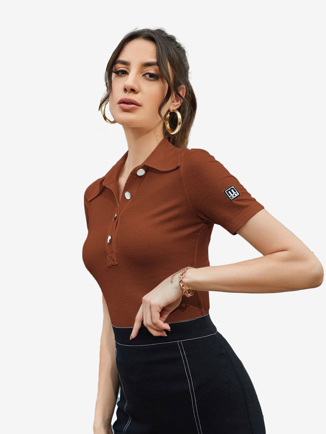 Basic Patched Detail Half Button Tee